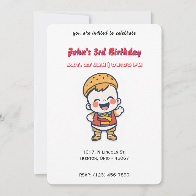 Convites Burger Baby Personated Birthday (Frente)