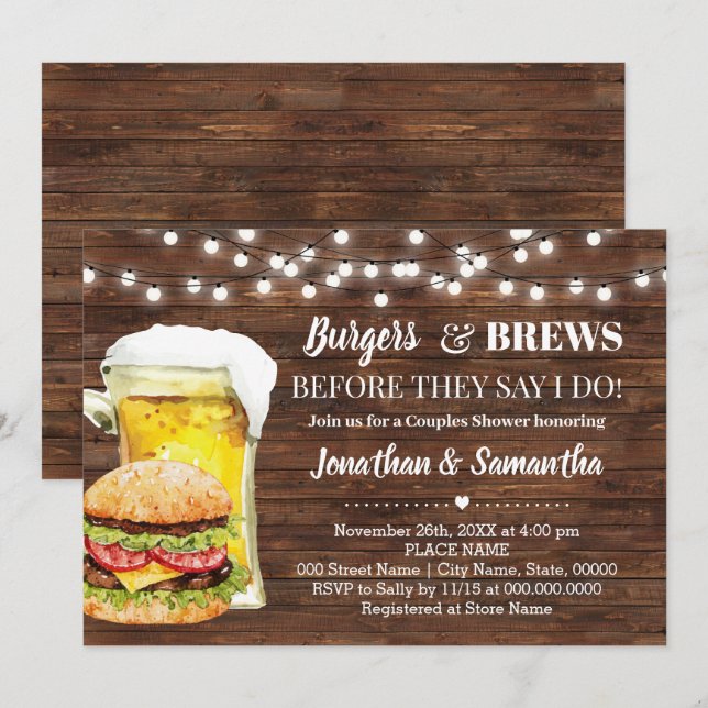 Convites Burger Russo e Breve Antes Que Eu Faça Casais Chá (Frente/Verso)