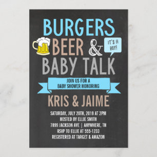 Convites Burgers Beer & Baby Talk Boy Chá de fraldas