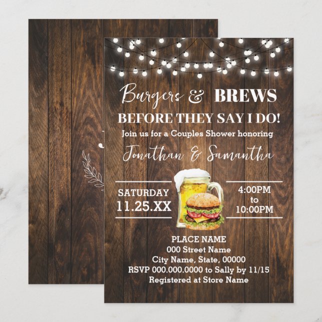 Convites Burgers e Brechas antes que eu faça Chá de Casais  (Frente/Verso)