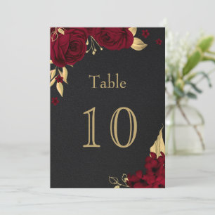 Convites burgundi gold flower black table number