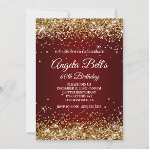 Convites Burgúndio Glitter Dourado Faux Sparkly