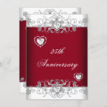 Convites Burgundy 25 Wedding Anniversário Diamond Hearts<br><div class="desc">Burgundy 25 Casando Aniversário de Diamante Corações de Joia.</div>