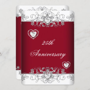 Convites Burgundy 25 Wedding Anniversário Diamond Hearts