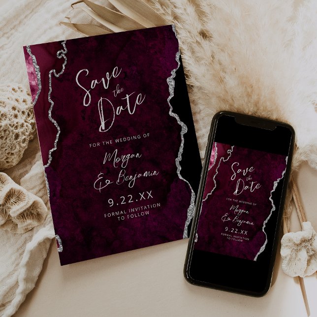 Convites Burgundy Ágata Script Casamento Save the Date (Criador carregado)