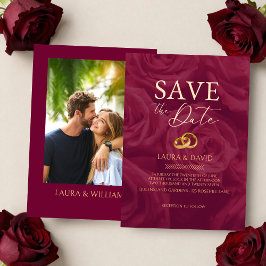 Convites Burgundy and gold elegant save the date wedding