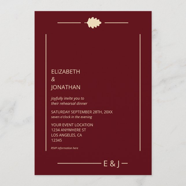 Convites Burgundy Autumn Rehearsal Dinner (Frente)