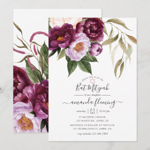 Convites Burgundy - Bat Mitzvah Floral Marsala e Pêssego