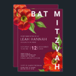 Convites Burgundy Bat Mitzvah Floral Watercolor Moderna<br><div class="desc">Tenha orgulho, alegria e mostre este marco do seu Bat Mitzvah favorito com este sofisticado e personalizado convite! Uma aquarela floral, chica, com serifa sã moderna sobre um fundo burgundy. Personalize o texto personalizado com o nome, a data e as informações do local do seu Bat Mitzvah. Garantido para adicionar...</div>