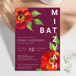 Convites Burgundy Bat Mitzvah Floral Watercolor Moderna<br><div class="desc">Tenha orgulho, alegria e mostre este marco do seu Bat Mitzvah favorito com este sofisticado e personalizado convite! Uma aquarela floral, chica, com serifa sã moderna sobre um fundo burgundy. Personalize o texto personalizado com o nome, a data e as informações do local do seu Bat Mitzvah. Garantido para adicionar...</div>