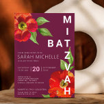 Convites Burgundy Bat Mitzvah Floral Watercolor Moderno<br><div class="desc">Tenha orgulho, alegria e mostre este marco do seu Bat Mitzvah favorito com este sofisticado e personalizado convite! Uma aquarela floral, chica, com serifa sã moderna sobre um fundo burgundy. Personalize o texto personalizado com o nome, a data e as informações do local do seu Bat Mitzvah. Garantido para adicionar...</div>