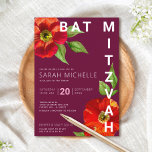 Convites Burgundy Bat Mitzvah Modern Floral Watercolor<br><div class="desc">Tenha orgulho, alegria e mostre este marco do seu Bat Mitzvah favorito com este sofisticado e personalizado convite! Uma aquarela floral, chica, com serifa sã moderna sobre um fundo burgundy. Personalize o texto personalizado com o nome, a data e as informações do local do seu Bat Mitzvah. Garantido para adicionar...</div>