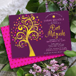 Convites Burgundy Bat Mitzvah moderna árvore de folhas dour<br><div class="desc">Tenha orgulho, alegria e mostre este marco do seu Bat Mitzvah favorito! Esta folha escura gráfica de folha de ouro com cor-de-rosa cintilante, laranja e Estrela vermelha de David e "folhas" de ponto sobre um fundo roxo rico é o convite perfeito para esta ocasião especial. Uma pequena estrela vermelha escura...</div>