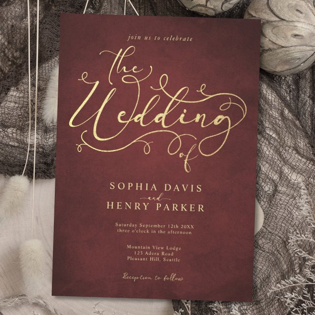 Convites Burgundy Bergaminho Russo Flourando Caligrafia Inv (Criador carregado)