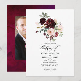Convites Burgundy Berry & Blush Foto De Casamento Floral