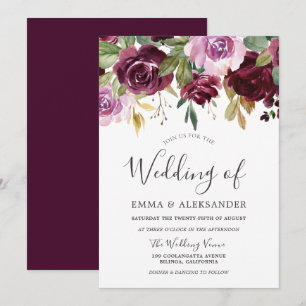 Convites Burgundy Berry & Lilac Floral Casamento outono