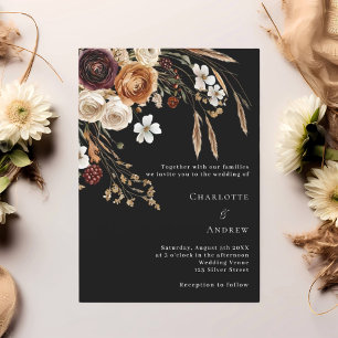 Convites Burgundy Black Beige Pampas florais casamento de l