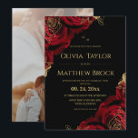Convites Burgundy Black ⎮ Roses Floral Wedding Photo<br><div class="desc">Modern stylish wedding invitation burgundy with gold dust on with a gold ink pour effect (the gold is a digital effect,  not real foil!) and modern calligraphy. Classy and elegant,  simple and modern invitation.</div>