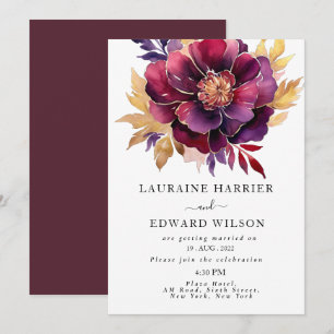 Convites Burgundy Bliss: Padrão Elegante da Vinha Floral no
