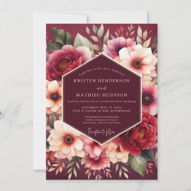 Convites Burgundy Bloom Alchemy Wedding (Frente)