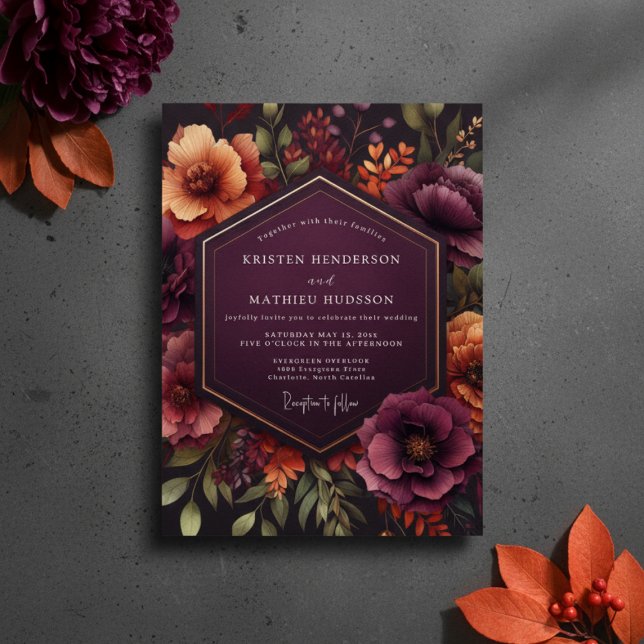 Convites Burgundy Bloom Autumn Wedding (Criador carregado)