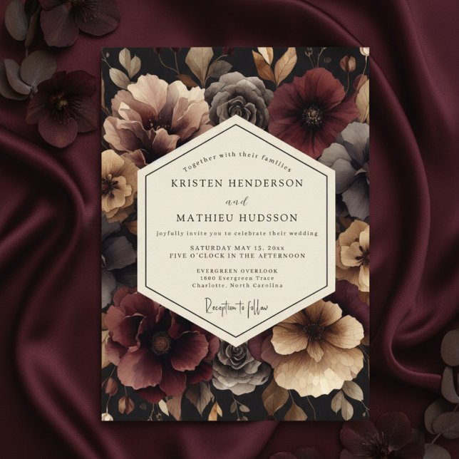 Convites Burgundy Bloom Dusk Wedding (Criador carregado)