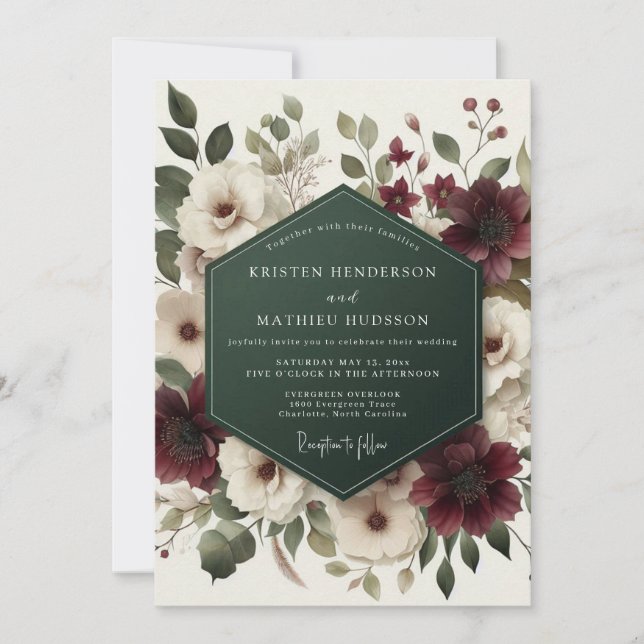 Convites Burgundy Bloom Ethereal Wedding (Frente)