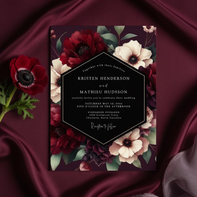 Convites Burgundy Bloom Luxe Wedding (Criador carregado)