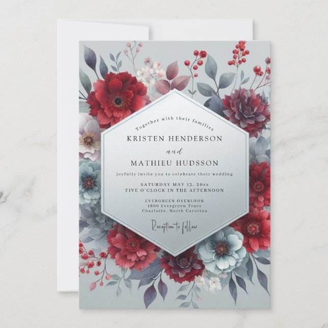 Convites Burgundy Bloom Moody Wedding (Frente)