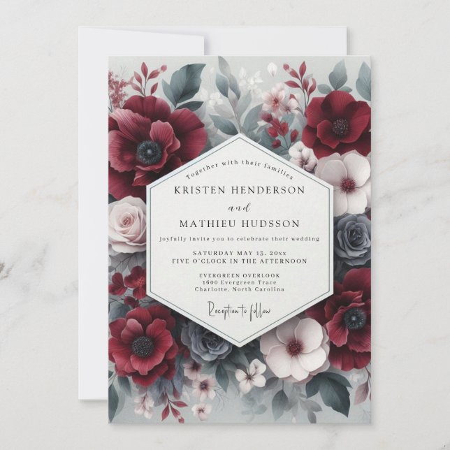 Convites Burgundy Bloom Opulent Wedding (Frente)