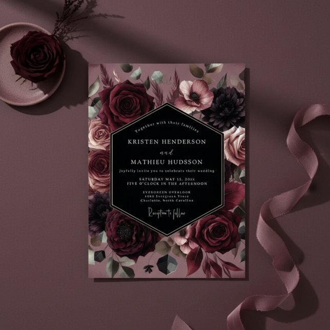 Convites Burgundy Bloom Opulent Wedding (Criador carregado)