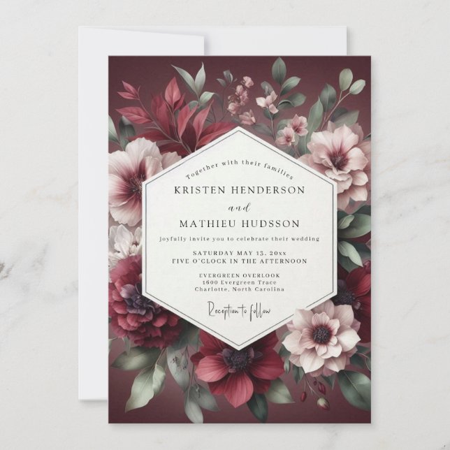Convites Burgundy Bloom Wedding (Frente)