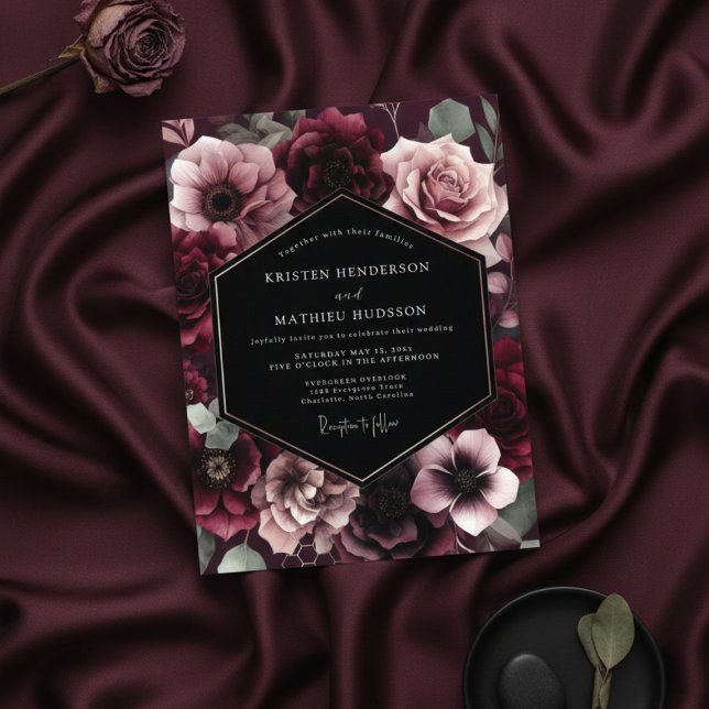 Convites Burgundy Bloom Wedding (Criador carregado)