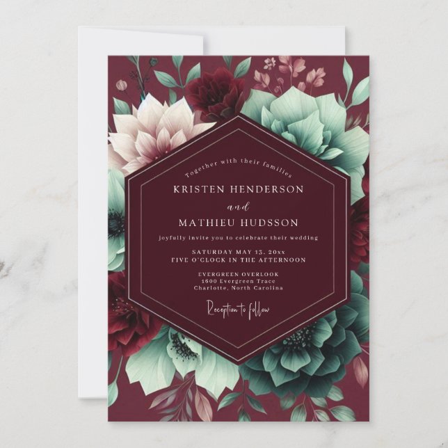 Convites Burgundy Bloom Whimsical Wedding (Frente)