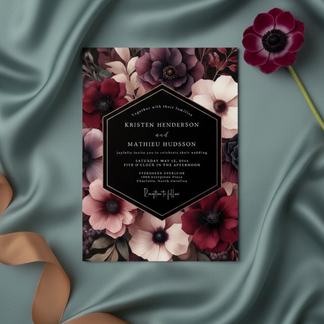Convites Burgundy Bloom Whimsical Wedding (Criador carregado)