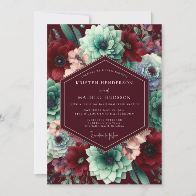 Convites Burgundy Bloom Whimsy Wedding (Frente)