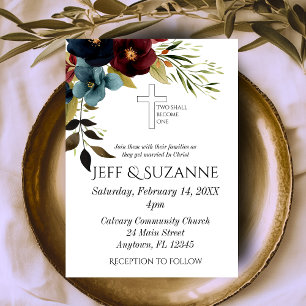 Convites Burgundy Blue Floral Cross Dois Torna-Se Um Casame