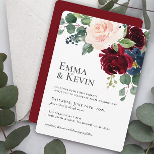Convites Burgundy Blush and Navy Floral Wedding