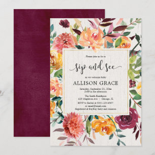 Convites Burgundy blush cai num chalé elegante floral e vej