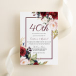 Convites Burgundy Blush Floral 40º Aniversário de Casamento<br><div class="desc">Burgundy Blush Floral 40º Aniversário de Casamento Ver coleção correspondente em Niche e nest store</div>