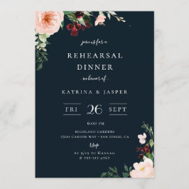 Convites Burgundy Blush Floral Marinho Janto de Ensaio Azul