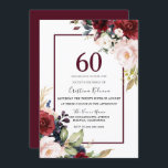 Convites Burgundy Blush Floral Mulheres Mens 60º Aniversári<br><div class="desc">Burgundy Blush Floral Womans Mens 60º Aniversário Convite Ver coleção correspondente em Niche e nest store</div>