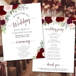Convites Burgundy Blush Floral - Programa de Casamento para