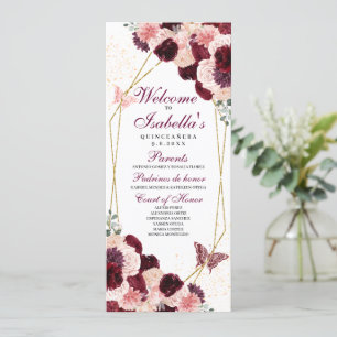 Convites Burgundy Blush Floral Quinceanera