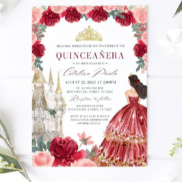 Convites Burgundy Blush Floral Quinceanera Invitation Red
