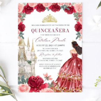 Convites Burgundy Blush Floral Quinceanera Invitation Red