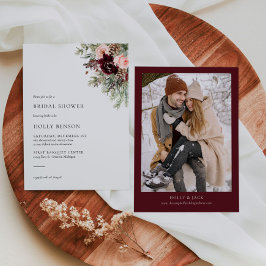 Convites Burgundy Blush Floral Winter Chá de panela Invite
