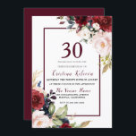 Convites Burgundy Blush Floral Womans Mens aniversário de 3<br><div class="desc">Burgundy Blush Floral Womans Mens aniversário de 30 anos Convite Ver coleção correspondente em Niche e nest store</div>