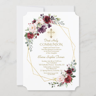 Convites Burgundy Blush Flowers, Dourada Comunidade Sagrada
