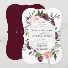 Convites Burgundy Blush Ivory Floral Casamento Geométrico